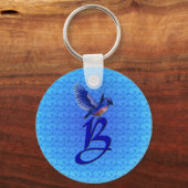 Blauwe Vogel Monogram Initiaal B Sleutelhanger (Voorkant)