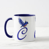Blauwe Vogel Monogram Initiaal C Elegant Mok (Links)