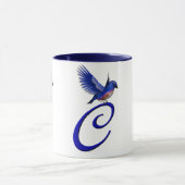 Blauwe Vogel Monogram Initiaal C Elegant Mok (Midden)