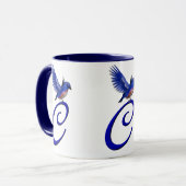 Blauwe Vogel Monogram Initiaal C Elegant Mok (Voorkant links)