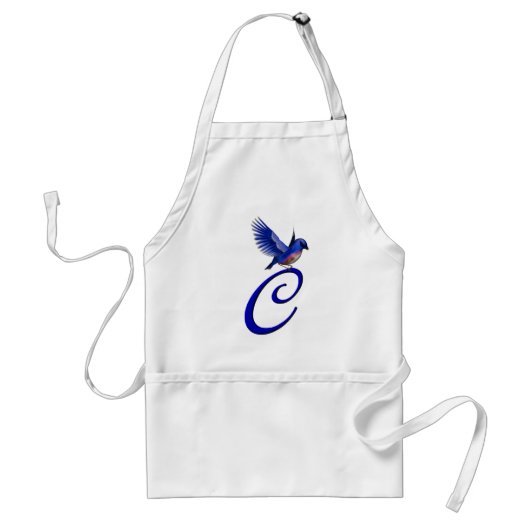 Blauwe Vogel Monogram Initiaal C Elegant Standaard Schort (Voorkant)