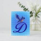 Blauwe Vogel Monogram Initiaal D Elegant Briefkaart (Staand voorkant)