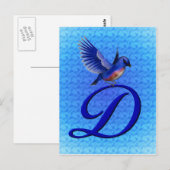 Blauwe Vogel Monogram Initiaal D Elegant Briefkaart (Voorkant / Achterkant)