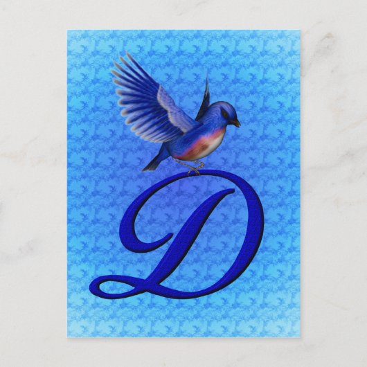 Blauwe Vogel Monogram Initiaal D Elegant Briefkaart (Voorkant)