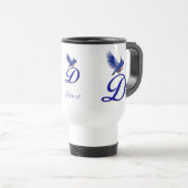 Blauwe Vogel Monogram Initiaal D Elegant Persoonli Reisbeker (Voorkant rechts)
