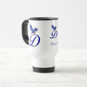Blauwe Vogel Monogram Initiaal D Elegant Persoonli Reisbeker (Voorkant links)