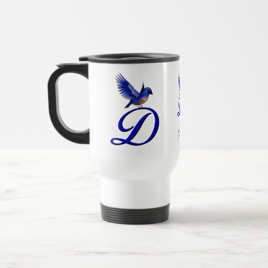 Blauwe Vogel Monogram Initiaal D Elegant Persoonli Reisbeker (Links)