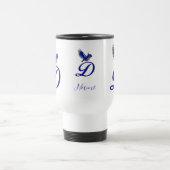 Blauwe Vogel Monogram Initiaal D Elegant Persoonli Reisbeker (Center)