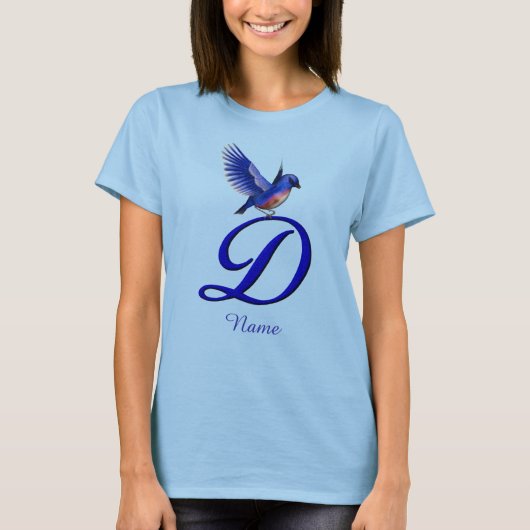 Blauwe Vogel Monogram Initiaal D Elegant Persoonli T-shirt (Voorkant)