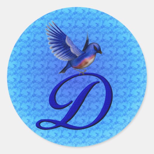 Blauwe Vogel Monogram Initiaal D Elegant Ronde Sticker (Voorkant)