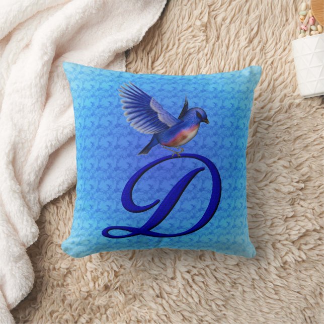 Blauwe Vogel Monogram Initiaal D Kussen (Deken)