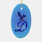 Blauwe Vogel Monogram Initiaal D Persoonlijk Keramisch Ornament (Rechts)