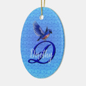 Blauwe Vogel Monogram Initiaal D Persoonlijk Keramisch Ornament (Links)