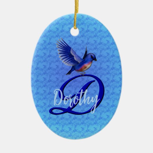 Blauwe Vogel Monogram Initiaal D Persoonlijk Keramisch Ornament (Voorkant)