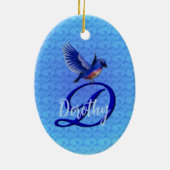 Blauwe Vogel Monogram Initiaal D Persoonlijk Keramisch Ornament (Achterkant)