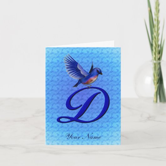 Blauwe Vogel Monogram Initiaal D Persoonlijk Notitiekaartje (Voorkant)