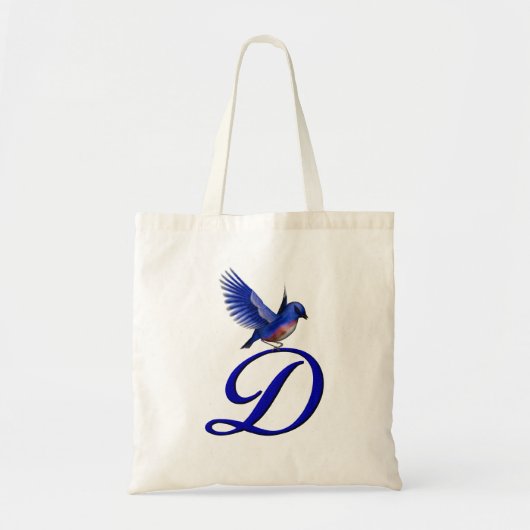 Blauwe Vogel Monogram Initiaal D Tote Bag (Voorkant)