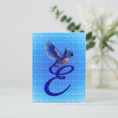 Blauwe Vogel Monogram Initiaal E Elegant Briefkaart (Staand voorkant)