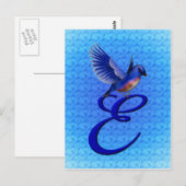 Blauwe Vogel Monogram Initiaal E Elegant Briefkaart (Voorkant / Achterkant)