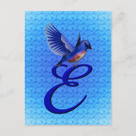 Blauwe Vogel Monogram Initiaal E Elegant Briefkaart (Voorkant)