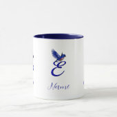 Blauwe Vogel Monogram Initiaal E Elegant Persoonli Mok (Midden)