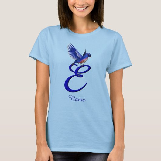 Blauwe Vogel Monogram Initiaal E Elegant Persoonli T-shirt (Voorkant)