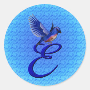 Blauwe Vogel Monogram Initiaal E Elegant Ronde Sticker