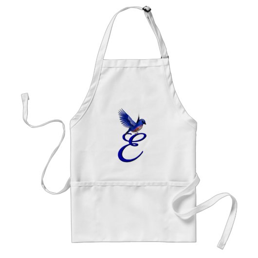 Blauwe Vogel Monogram Initiaal E Elegant Standaard Schort (Voorkant)