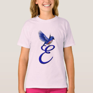 Blauwe Vogel Monogram Initiaal E Elegant T-shirt