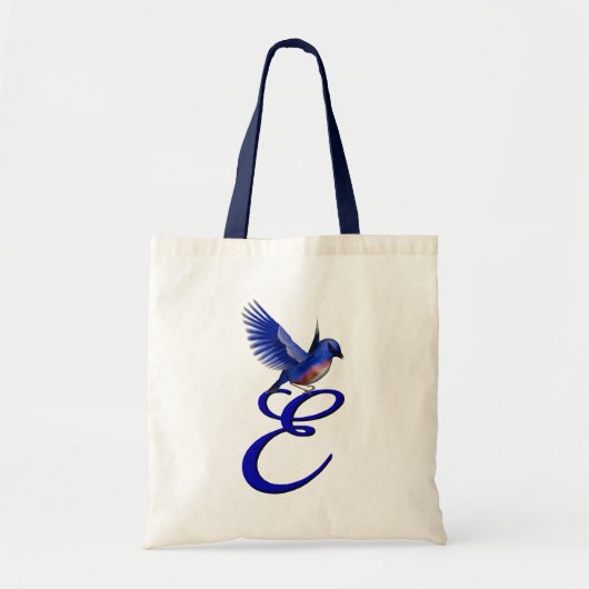Blauwe Vogel Monogram Initiaal E Elegant Tote Bag (Voorkant)