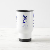 Blauwe Vogel Monogram Initiaal E Elegante Geperson Reisbeker (Center)