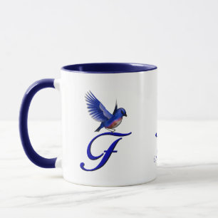 Blauwe Vogel Monogram Initiaal F Elegant Persoonli Mok