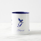 Blauwe Vogel Monogram Initiaal F Elegant Persoonli Mok (Midden)