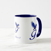 Blauwe Vogel Monogram Initiaal F Elegant Persoonli Mok (Voorkant rechts)