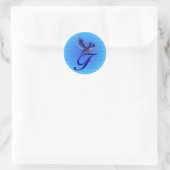 Blauwe Vogel Monogram Initiaal F Elegant Ronde Sticker (Tas)