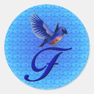 Blauwe Vogel Monogram Initiaal F Elegant Ronde Sticker