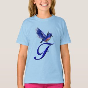 Blauwe Vogel Monogram Initiaal F Elegant T-shirt