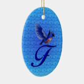 Blauwe Vogel Monogram Initiaal F  Keramisch Ornament (Rechts)