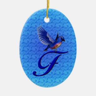 Blauwe Vogel Monogram Initiaal F Keramisch Ornament