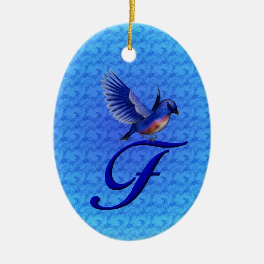 Blauwe Vogel Monogram Initiaal F  Keramisch Ornament (Voorkant)