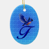 Blauwe Vogel Monogram Initiaal F  Keramisch Ornament (Achterkant)