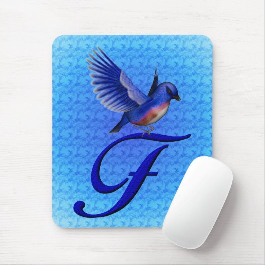 Blauwe Vogel Monogram Initiaal F Muismat (Met muis)
