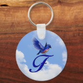 Blauwe Vogel Monogram Initiaal F Sleutelhanger (Achterkant)
