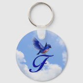 Blauwe Vogel Monogram Initiaal F Sleutelhanger (Achterkant)