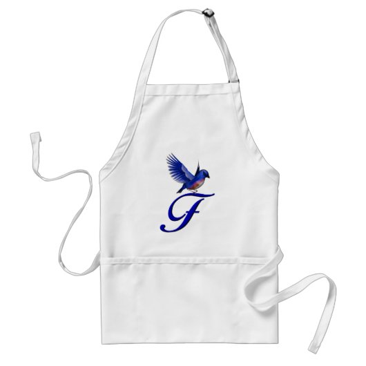 Blauwe Vogel Monogram Initiaal F Standaard Schort (Voorkant)