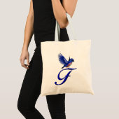 Blauwe Vogel Monogram Initiaal F Tote Bag (Voorkant (product))