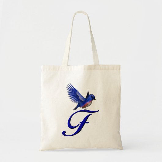 Blauwe Vogel Monogram Initiaal F Tote Bag (Voorkant)