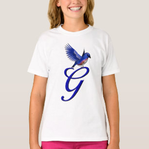 Blauwe Vogel Monogram Initiaal G Elegant T-shirt
