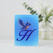 Blauwe Vogel Monogram Initiaal H Elegant Briefkaart (Staand voorkant)