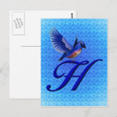 Blauwe Vogel Monogram Initiaal H Elegant Briefkaart (Voorkant / Achterkant)